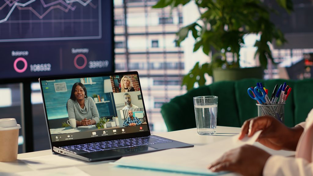 african american ceo meeting with the forecast affiliates on online videocall